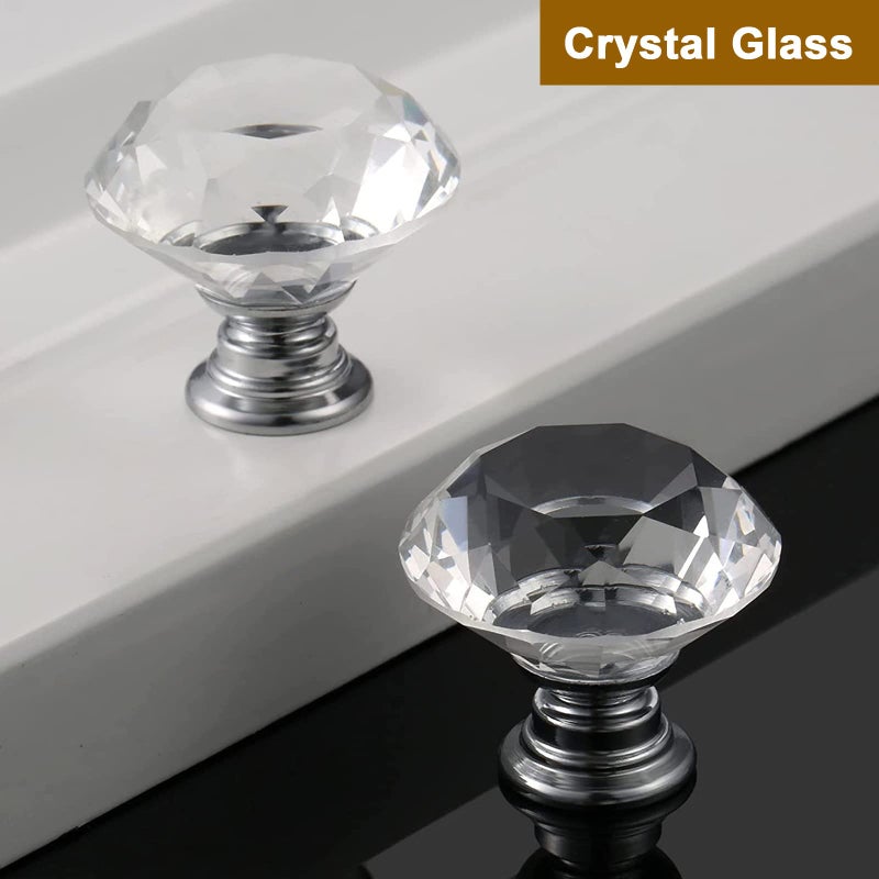 Mtsooning 2PCS Diamond Glass Knob, 30mm/1.18" Clear Crystal Pull with 3 Size Screws for Closet Cabinet Drawer Dresser Kitchen Wardrobe Handles - Image 3